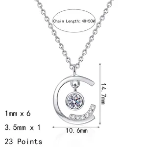 S925 sterling silver crescent moon moissanite pendant necklace with 40+5cm chain