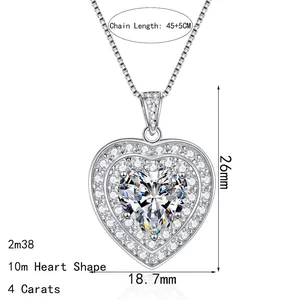Collier avec pendentif cœur en argent sterling S925 et pierre moissanite de 4 carats
