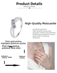 Detail of S925 silver double layer moissanite ring with polished finish and layered plating