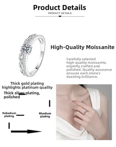 Detail of Moissanite double-layer chain ring showing premium rhodium plating process