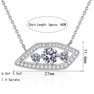 Collier pendentif œil en argent sterling 925 avec moissanite 1,4 ct et chaîne en O