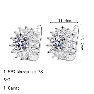 S925 Sterling Silver Maple Leaf Earrings with 1ct Moissanite and Marquise Zircon Accents
