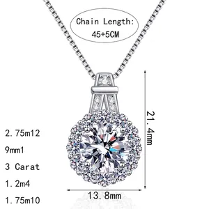 Élégant collier tournesol en argent sterling S925 avec pendentif moissanite 3 carats