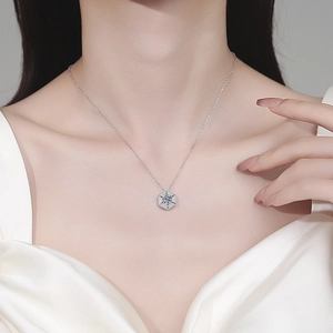 Elegant S925 sterling silver moissanite necklace with a hexagonal snowflake pendant