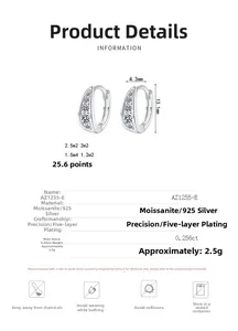 Detailed specifications of S925 silver moissanite hoop earrings with size and weight info