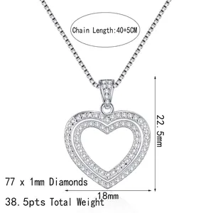 Double heart moissanite pendant necklace in S925 silver with 40+5cm adjustable chain