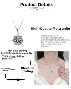 Detail of Moissanite snowflake necklace with multi-layer plating and model display