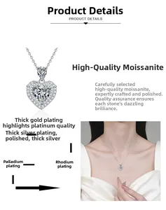 Detailed view of S925 silver heart pendant with moissanite and multi-layer plating