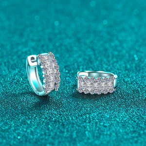Elegant S925 sterling silver moissanite huggie earrings with a sparkling diamond finish