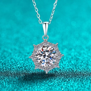 S925 Sterling Silver Moissanite Flower Pendant Necklace For Women Round Cut Zirconia Snowflake Sparkly Jewelry Gift