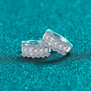 Classic S925 sterling silver hoop earrings with triple row moissanite stones