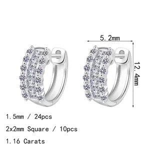 Classic S925 sterling silver hoop earrings with triple row moissanite stones
