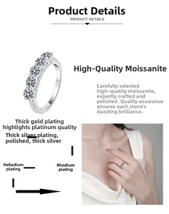 Detail of Moissanite ring showcasing five round stones and multi-layer plating process