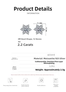 Dettaglio degli orecchini a stella in moissanite argento 925 con misure precise