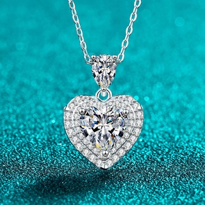S925 Sterling Silver Heart Pendant Necklace Women Moissanite Zirconia Double Halo Micro Pave Elegant Jewelry Accessory
