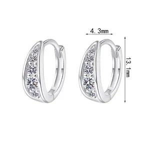 Polished S925 sterling silver hoop earrings with 5 sparkling moissanite stones