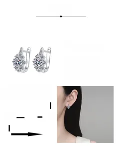 Macro detail of S925 sterling silver moissanite earrings with multi-layer plating process