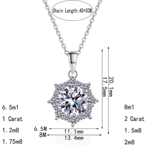 Elegant S925 sterling silver snowflake pendant necklace with moissanite stones and adjustable chain