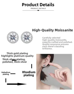 Detail of S925 silver moissanite star earrings with four-prong setting and hollow design