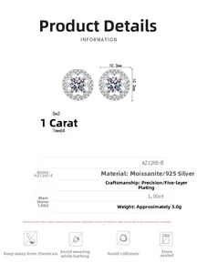 Detailed specs of 1ct Moissanite star earrings in S925 silver with 10.3mm diameter