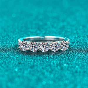 925 Sterling Silver Moissanite Ring Round Cut Half Eternity Ring Trendy Wedding Band Jewelry For Women Silver Pave Ring