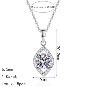 S925 Sterling Silber Moissanit Halskette mit 1ct Tropfen-Hohl-Anhänger für Damen