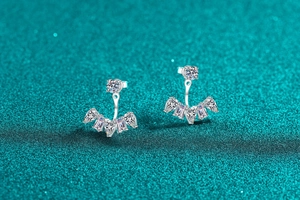 Macro shot of S925 sterling silver stud earrings with multi-diamond fan-shaped split design