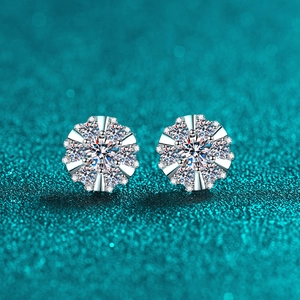 925 Sterling Silver Moissanite Zirconia Sunflower Stud Earrings Luxury Flower Snowflake Earrings With Jewelry Box Certificate For Women