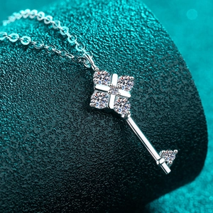 Elegant S925 sterling silver key necklace with sparkling moissanite stones