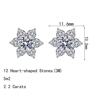 Orecchini a stella in argento S925 e moissanite da 2,2 carati per donna