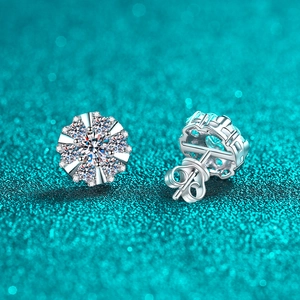 Sparkling S925 sterling silver moissanite sunflower stud earrings with butterfly backs