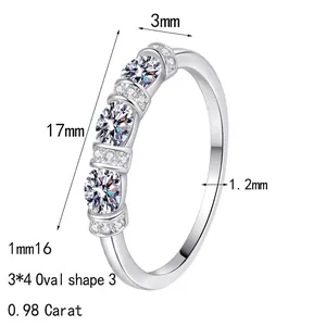 S925 sterling silver moissanite ring featuring a 3mm oval bezel setting with accent stones