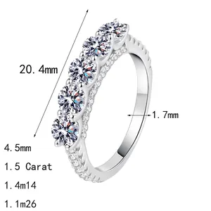 S925 sterling silver moissanite eternity ring with 5 round stones and 20.4mm outer diameter
