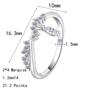 S925 sterling silver marquise cut moissanite crown ring with dimensions shown