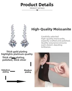 Détail de boucles d'oreilles Moissanite à pompons avec pierres en forme de marquise