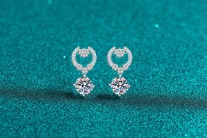 Détails des boucles d'oreilles S925 en moissanite avec design flocon et pierre ronde