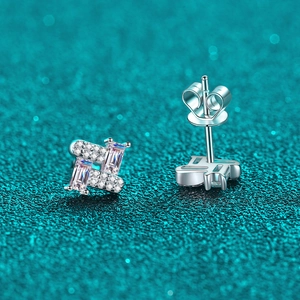 Elegant S925 sterling silver rectangular moissanite stud earrings for women