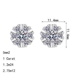 Sparkling S925 sterling silver moissanite sunflower stud earrings in 1 carat design