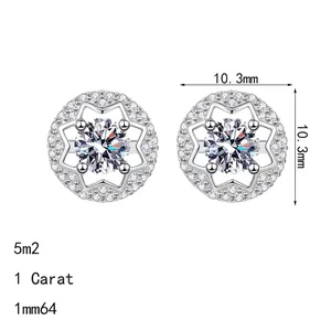 S925 sterling silver moissanite star earrings with 1 carat stone and snowflake design