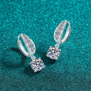 Elegant S925 sterling silver moissanite drop earrings with sparkling round cut stones