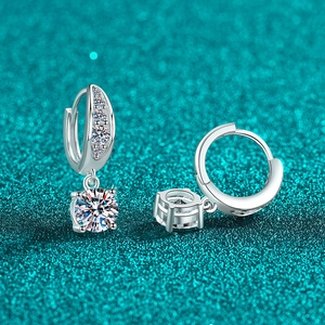 Sparkling S925 sterling silver moissanite drop earrings with round cut stones