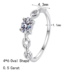 Bague en argent S925 avec moissanite ovale 0,5ct et anneau au design de chaîne ajourée