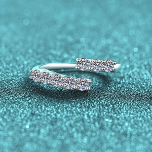 S925 Sterling Silver Moissanite Adjustable Ring Women Double Row Pave Open Ring Minimalist Fashion Jewelry Ring Gift