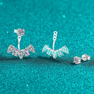 S925 sterling silver moissanite stud earrings with detachable fan-shaped gemstone jackets