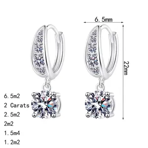 Elegant S925 sterling silver moissanite hoop earrings with 2 carat round stones