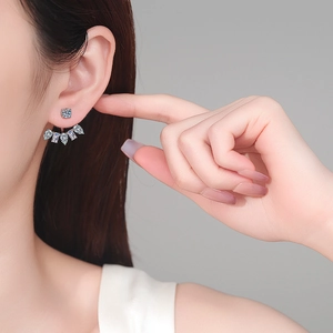 S925 sterling silver moissanite stud earrings with a stylish split fan-shaped design