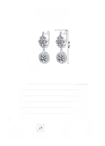 Detailed view of 925 silver moissanite earrings with precise dimensions and plating specs