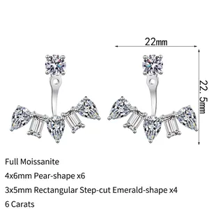 Moissanite 6ct stud earrings in 925 sterling silver with pear and emerald cut design