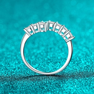 S925 sterling silver moissanite ring with seven sparkling round cut stones in claw setting