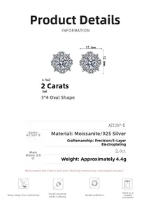 Detailed view of S925 sterling silver flower earrings with 2.0ct moissanite stones